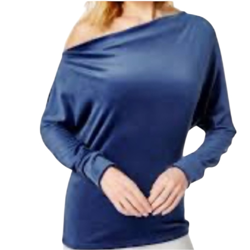 LILLY PULITZER Sheera Velour Off-Shoulder Top in High Tide Navy Size Small